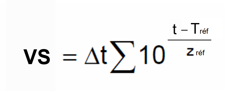 écriture de la formule mathématique de la Valeur Stérilisatrice pour les boîtes de conserve